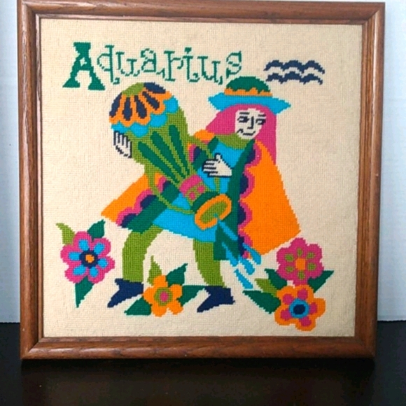 Aquarius needlwork solid oak wood frame